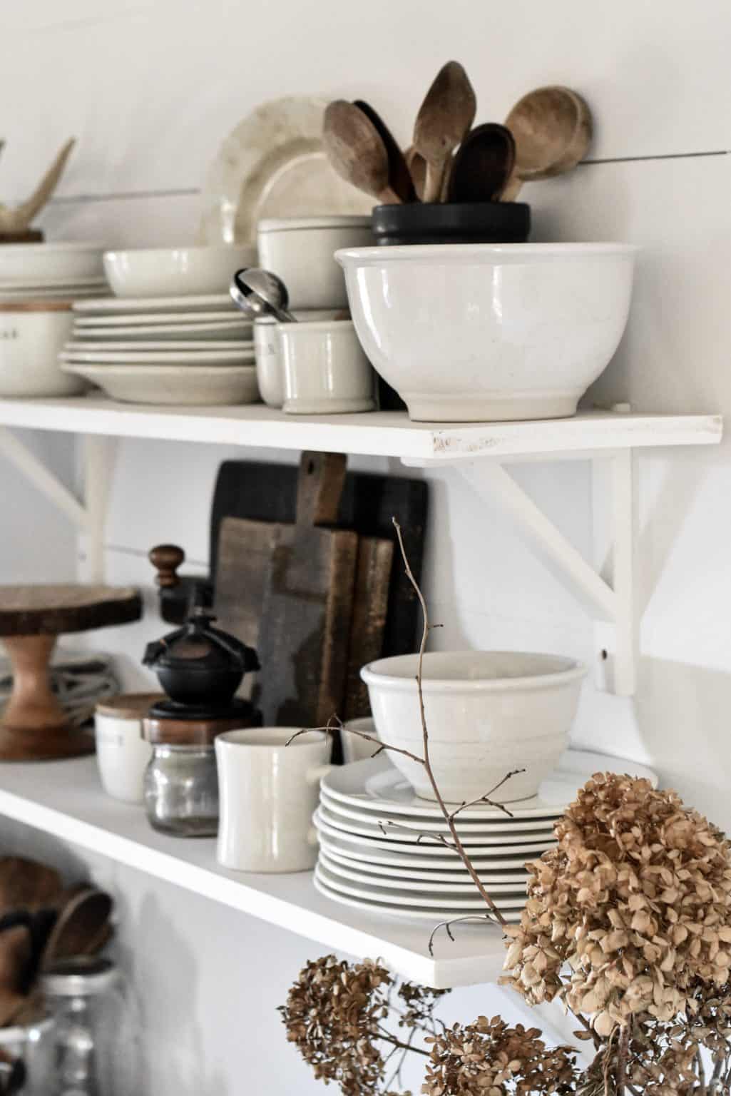 How to Decorate Open Kitchen Shelves - Rocky Hedge Farm