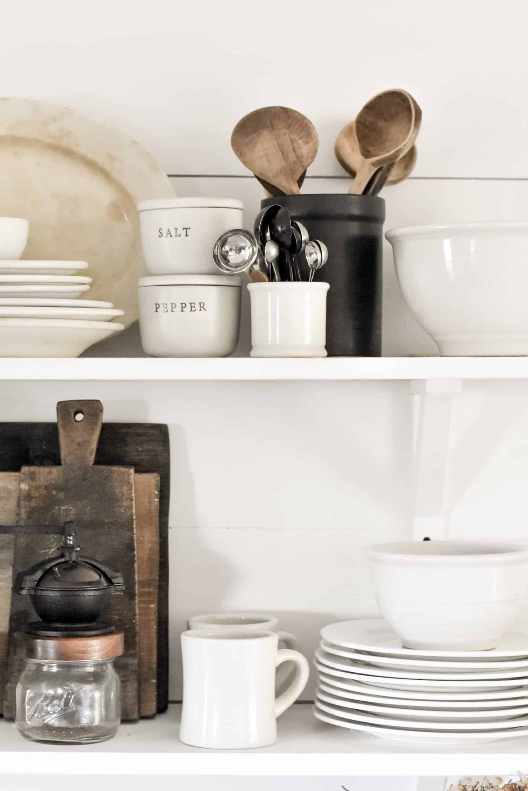 Simple Farmhouse Rustic Kitchen Shelves