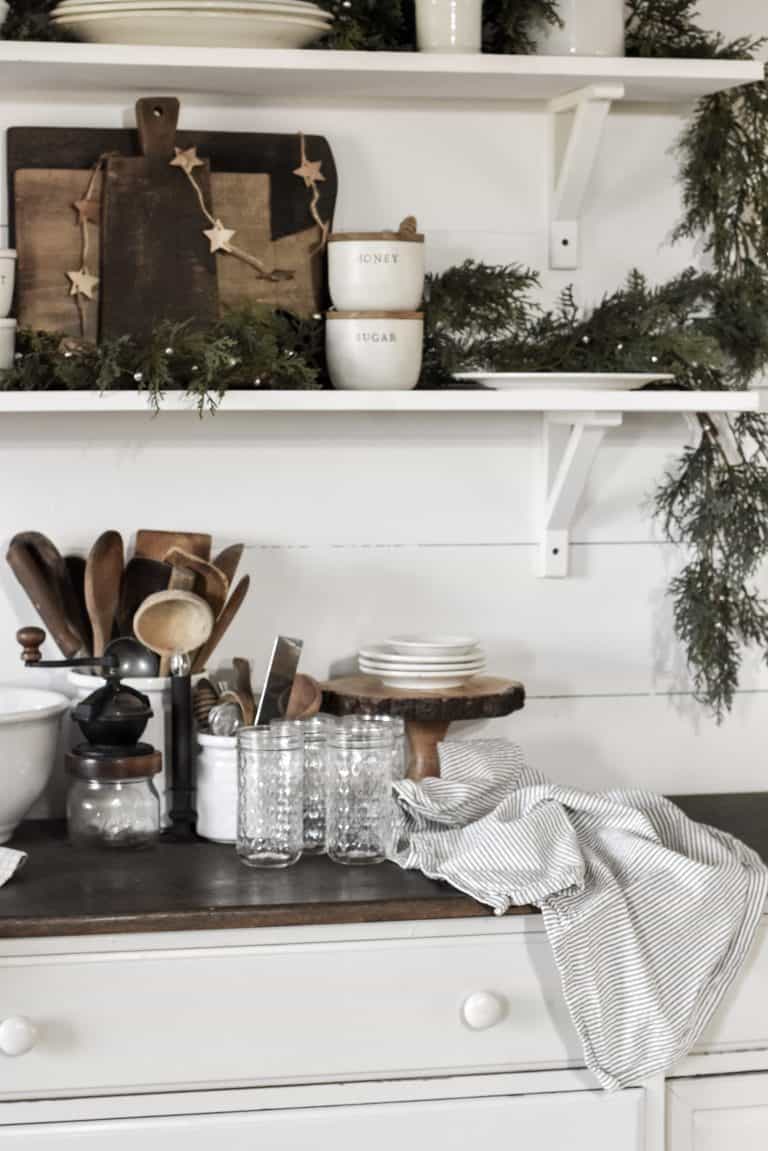 How to Decorate Your Kitchen Shelves for Christmas - Rocky Hedge Farm