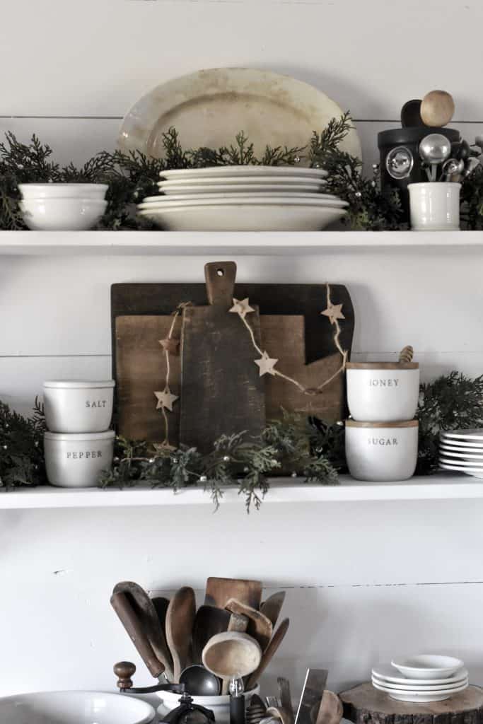 Simple Farmhouse Style Open Shelves For the Holidays