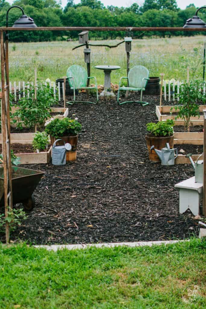 Backyard Vegetable Garden Path with Mulch