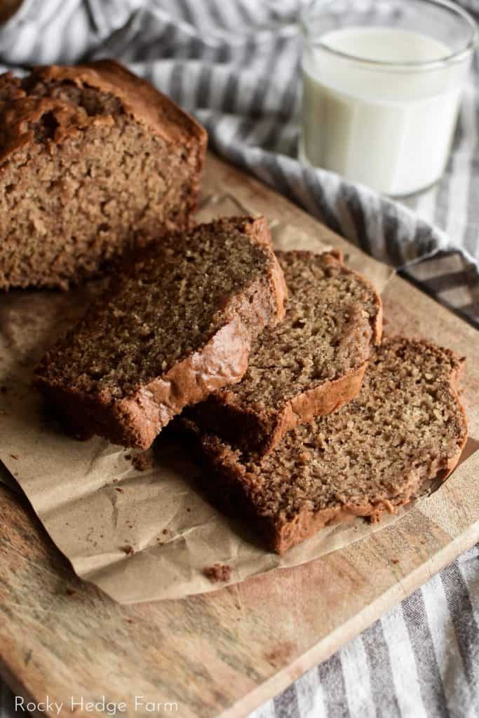 slices of banana bread made with baking powder