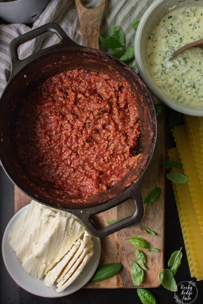 Homemade Lasagna Meat Sauce in Dutch Oven