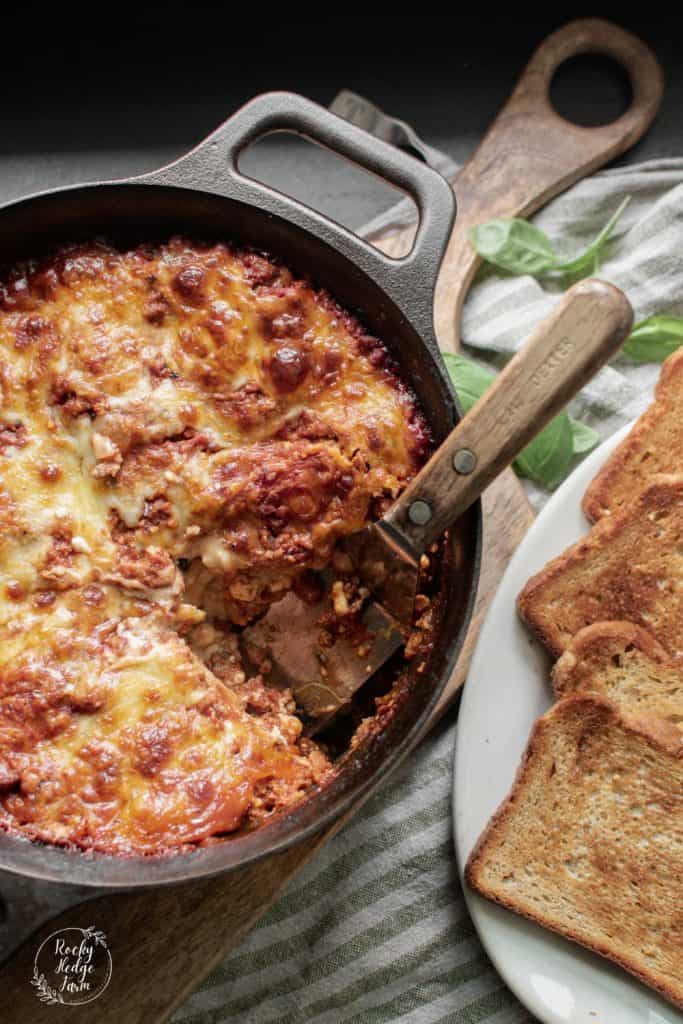 From Scratch Lasagna baked in a Dutch Oven 