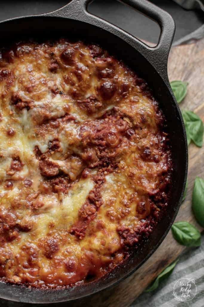 Dutch Oven filled with Homemade Lasagna