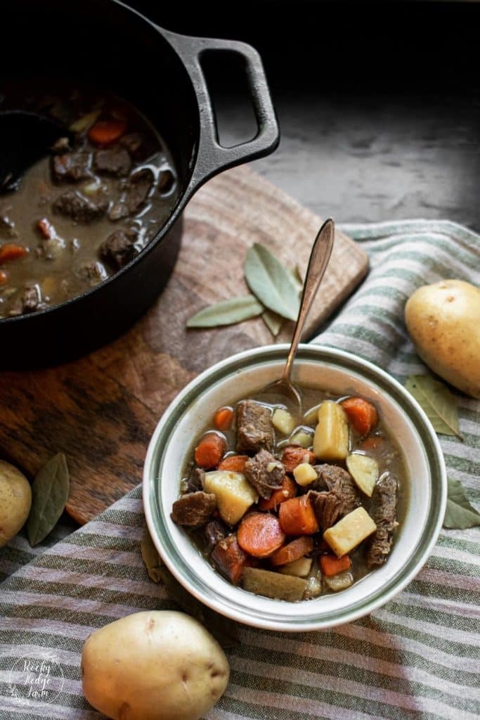 Bowl of Beef Stew Cooked in a Dutch Oven