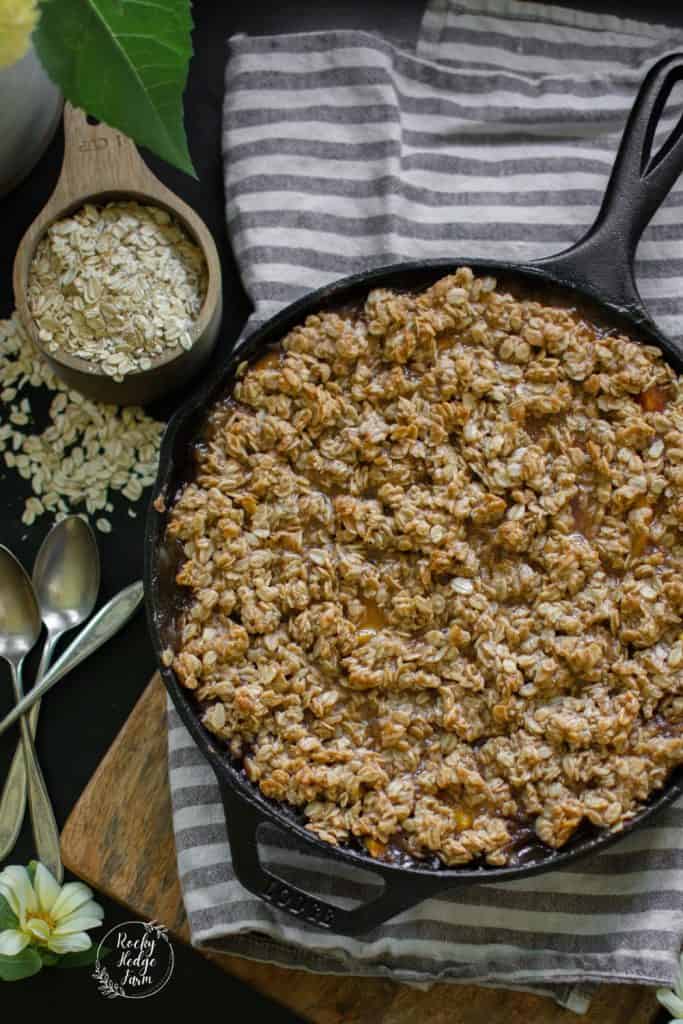 Fresh Baked Peach Crisp in Cast Iron Skillet