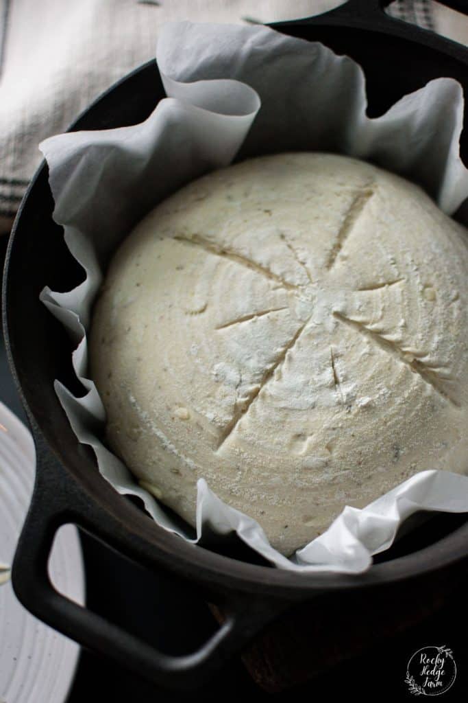 Rosemary bread. Baking bread in a Lodge 14-inch cast iron wok. 