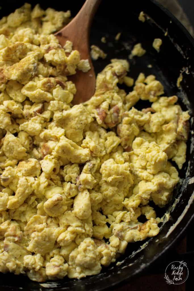 Scrambled Eggs in a Cast Iron Skillet