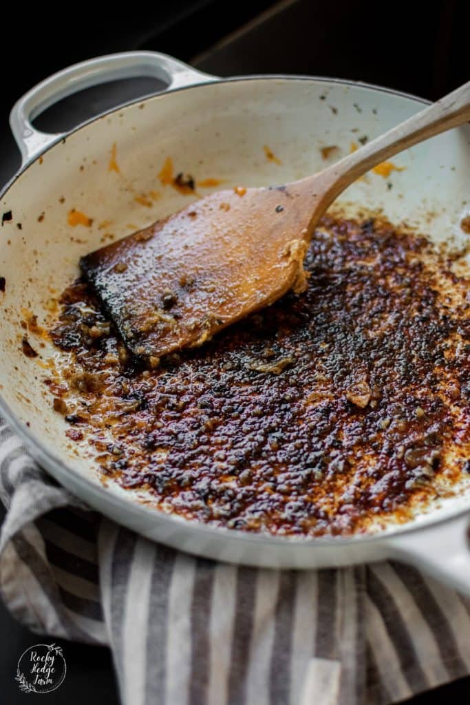 Food Stuck on Enameled Cast Iron Skillet