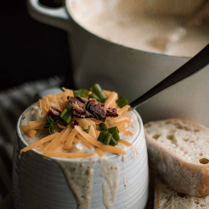 Bowl of Potato Soup with Bread