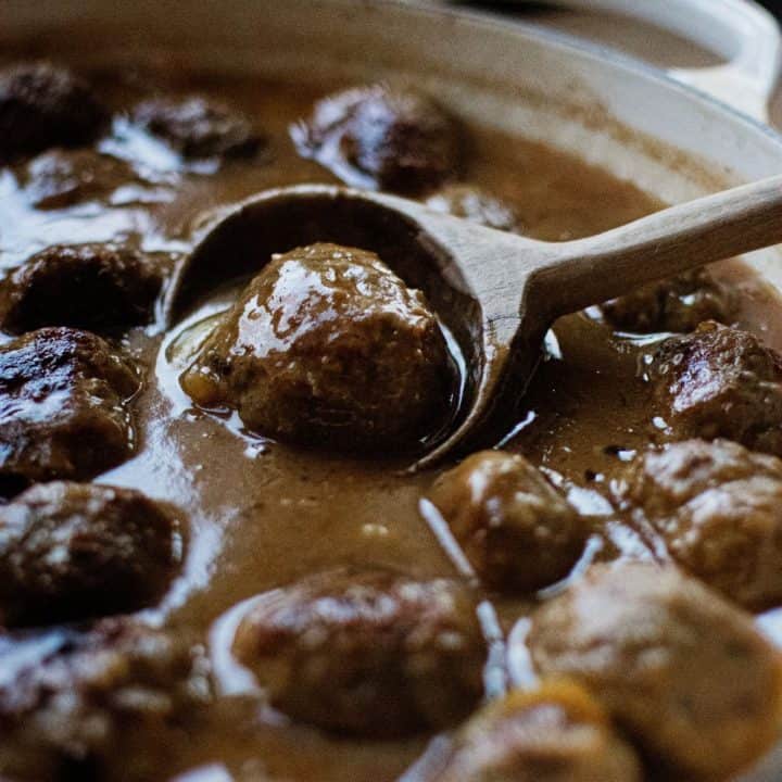 Meatballs and Gravy in Skillet