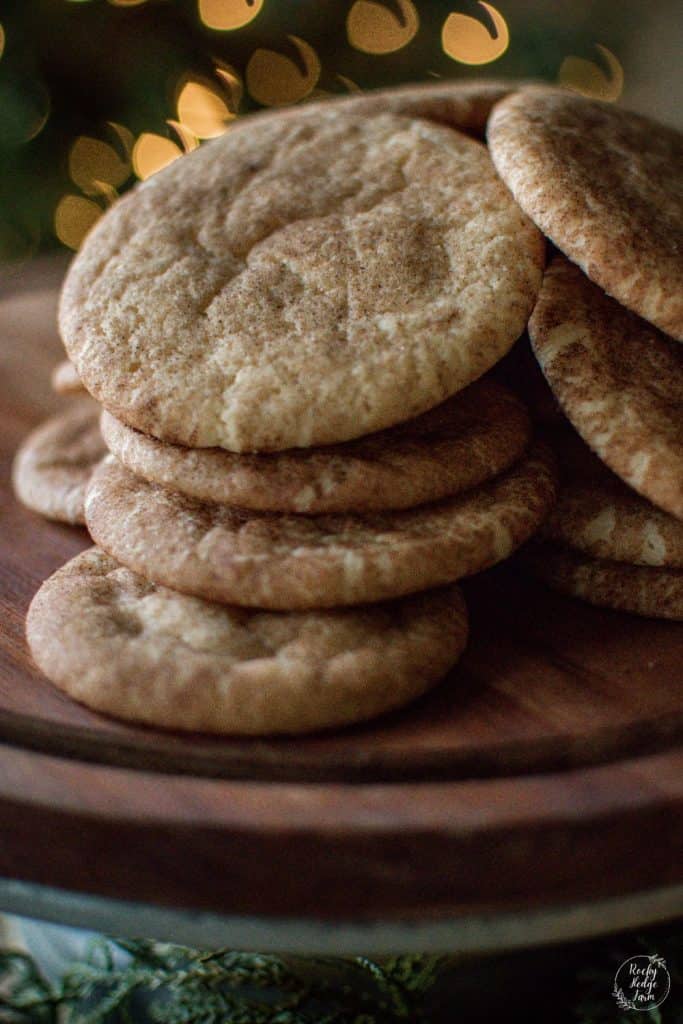 Snickerdoodle Cookies on a wooden tray