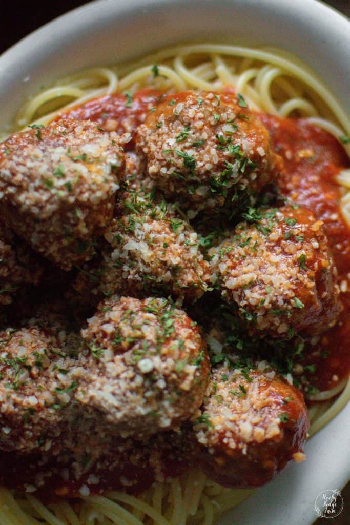 Homemade meatballs with meatless spaghetti sauce