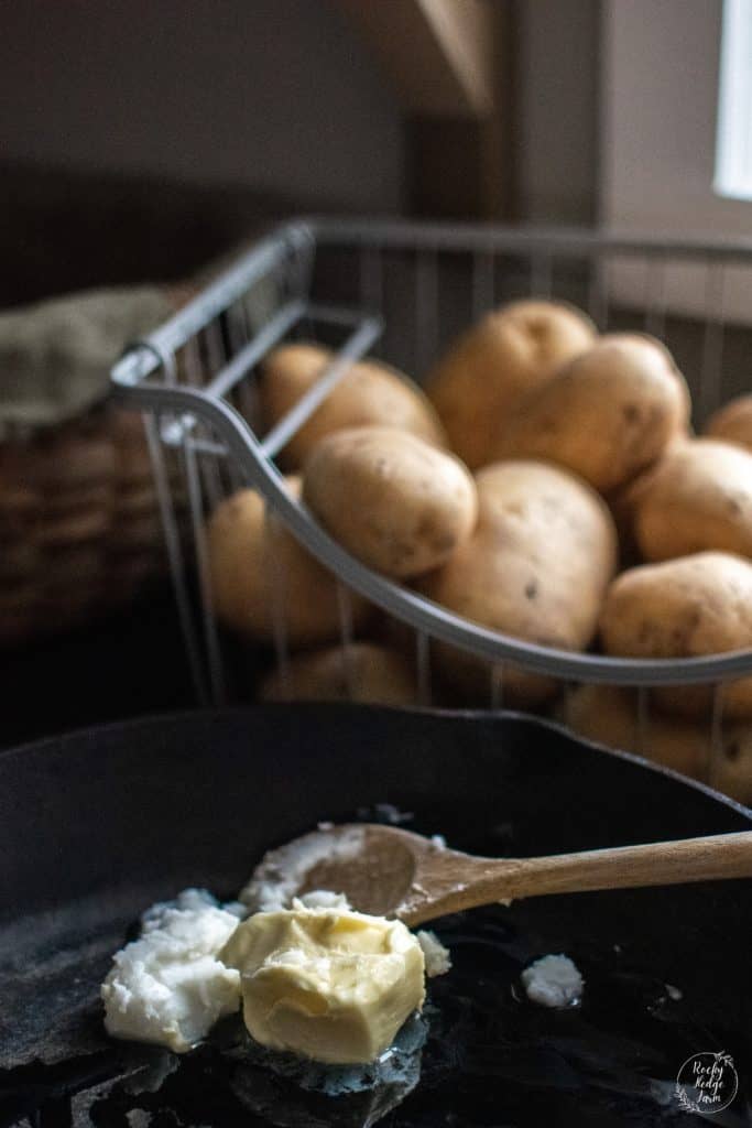 Butter and Coconut Oil in a skillet for fried potatoes