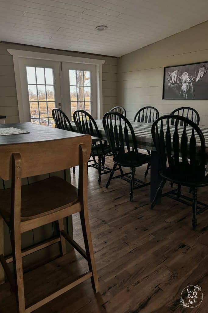 Mobile Home Dining Room with newly installed french doors