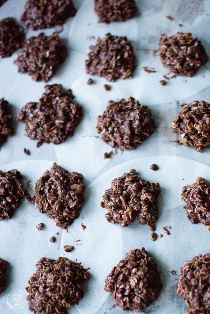 No Bake Cookies on parchment paper