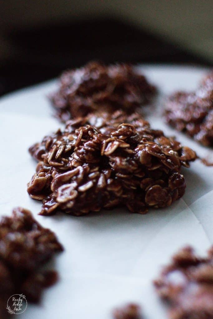 chocolate no bake cookie on parchment paper