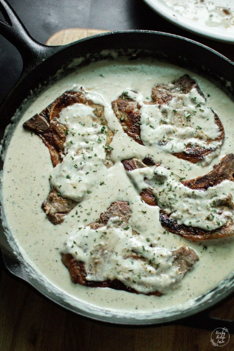 Cast Iron Skillet Pork Chops With Creamy Sauce Rocky Hedge Farm 