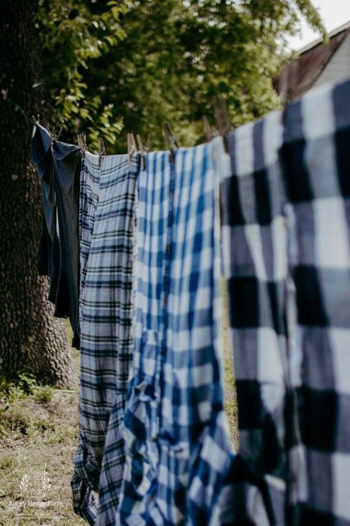 Freshly washed clothes swaying in the gentle breeze.