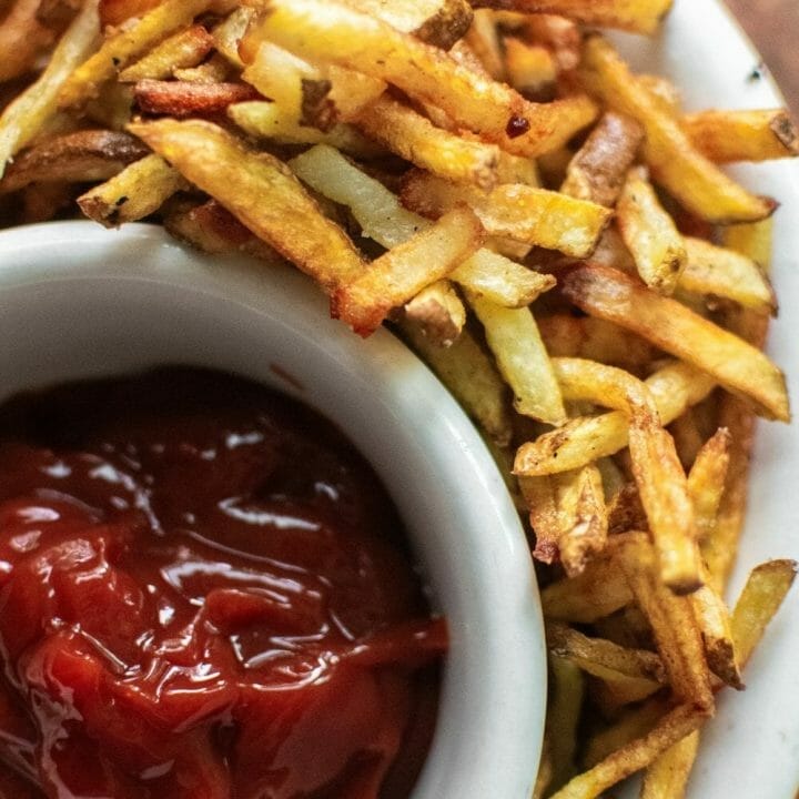 homemade french fries with ketchup