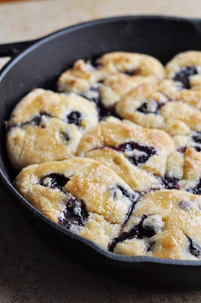 blueberry biscuits in cast iron