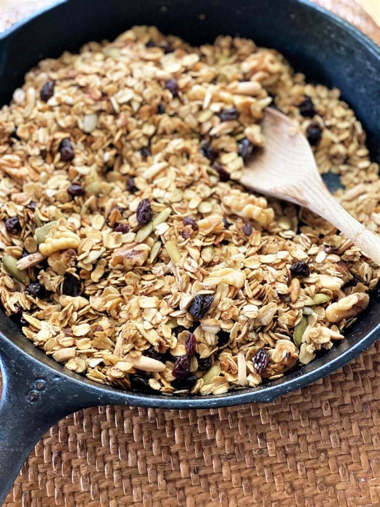 granola made on the stovetop in a skillet