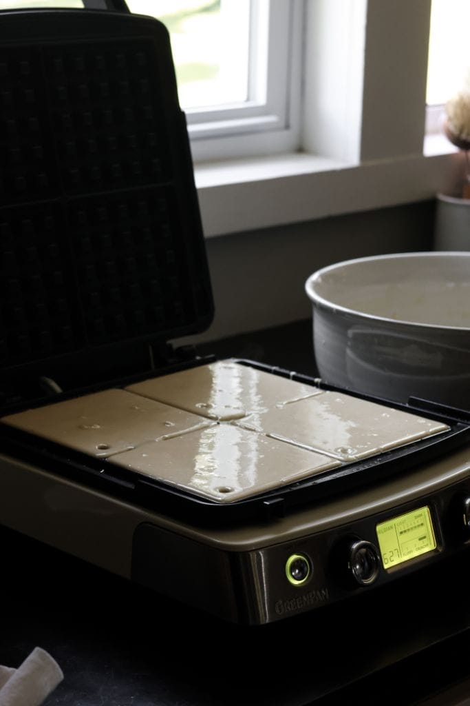 waffle batter on a waffle maker