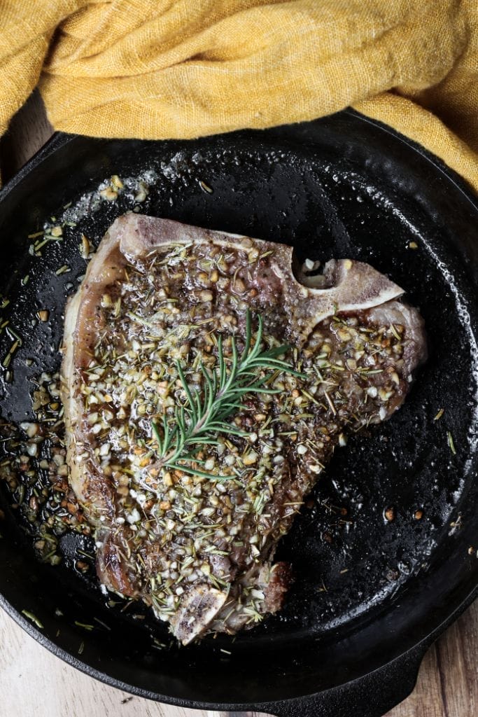 Easy weeknight cast iron steak dinner.