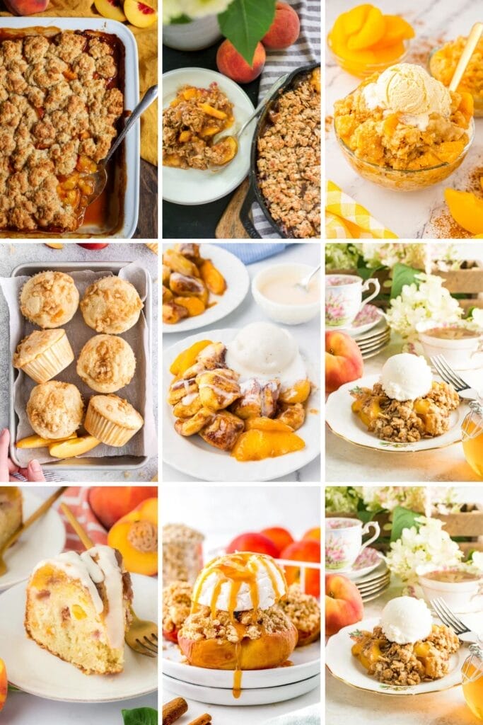 a collage of peach dessert recipes