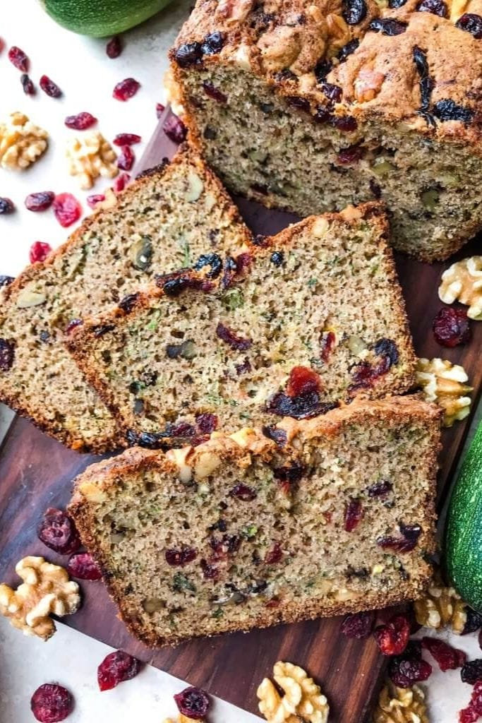 slices of cranberry walnut zucchini bread