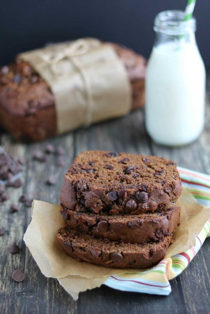 three slices of cherry chocolate zucchini bread