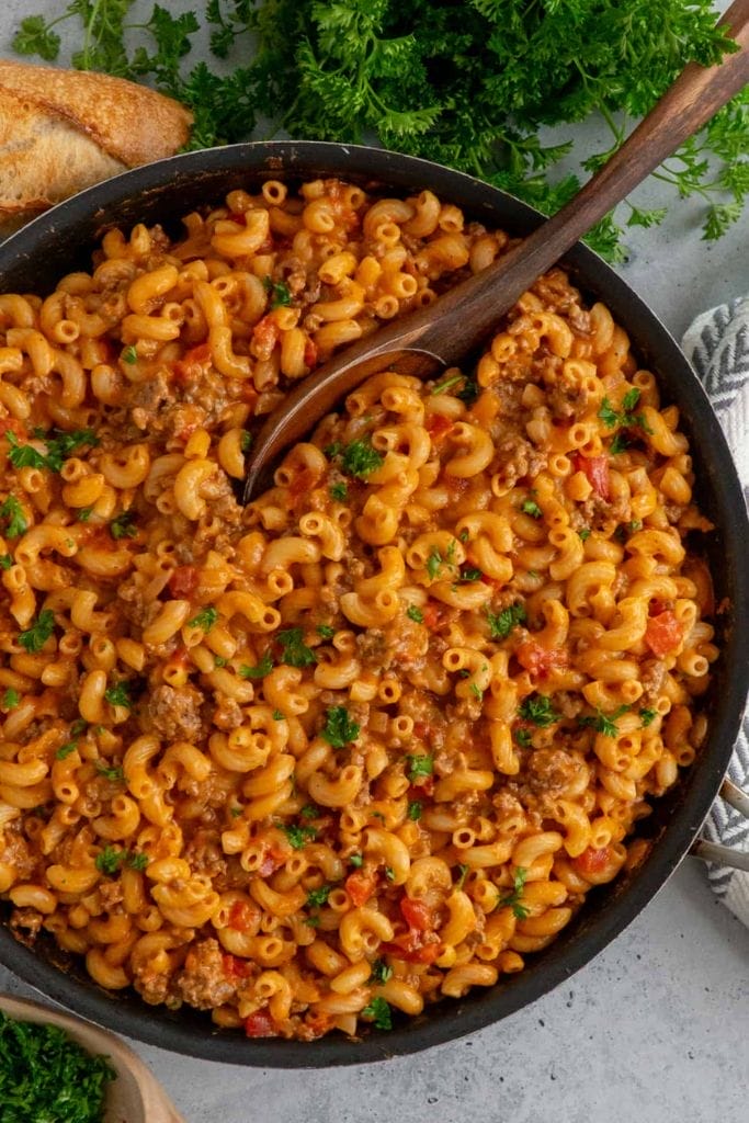 Ground beef skillet recipe of homemade hamburger helper