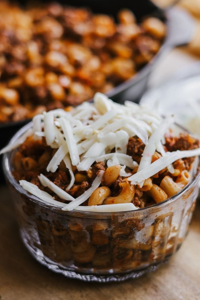 A bowl of the finished Southwest Skillet garnished with shredded cheese