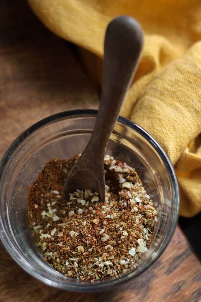 an up close shot of homemade taco seasoning for taco soup