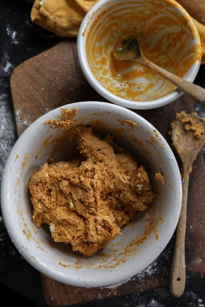 Wet ingredients, including pumpkin puree and maple syrup