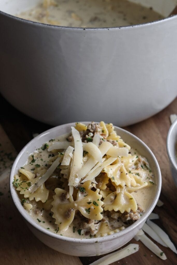 Rich and creamy Italian sausage soup in a bowl